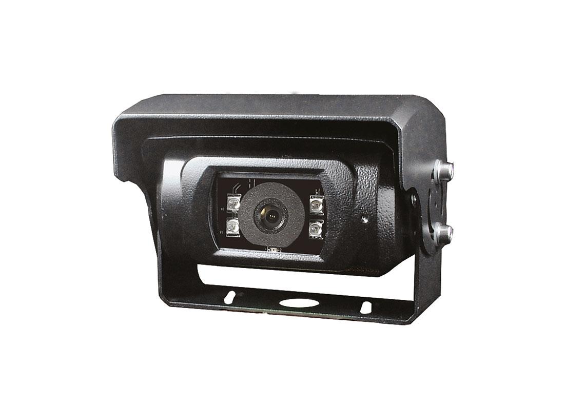 Wired camera with motorized hood and heater